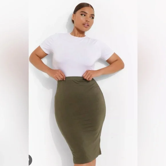 Olive green midi skirt - Picture 2 of 5